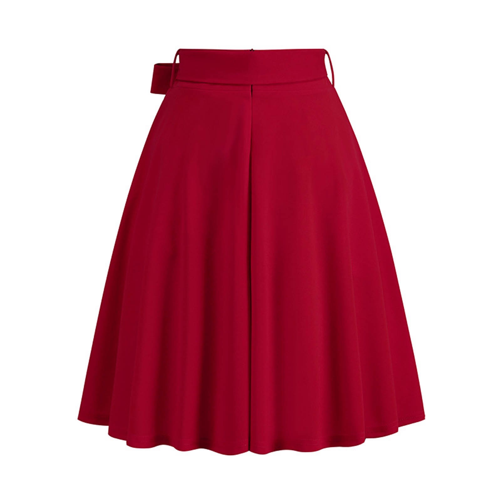 thumbnail image 4 of Falda elegante retro de color liso con cinturón para mujer: falda con bolsillos y corte en A, poliéster, lavado a mano en frío, para fiestas formales y ropa escolar, 4 of 4